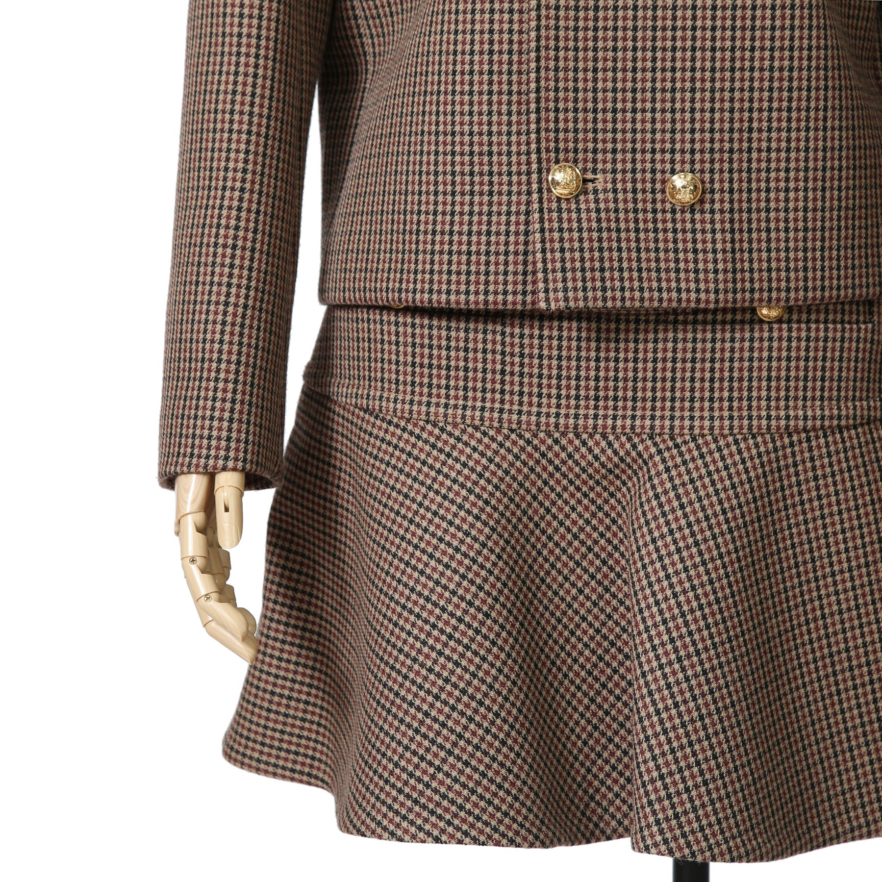 CELINE セリーヌ / 20AW 極美品 千鳥格子(ダブルハンドトゥース) チェルシージャケット フリルスカート / セットアップ / コットンxウール / 2V77R064V 28BZ / 2J677064V 28BZ / size 38 (BROWN)