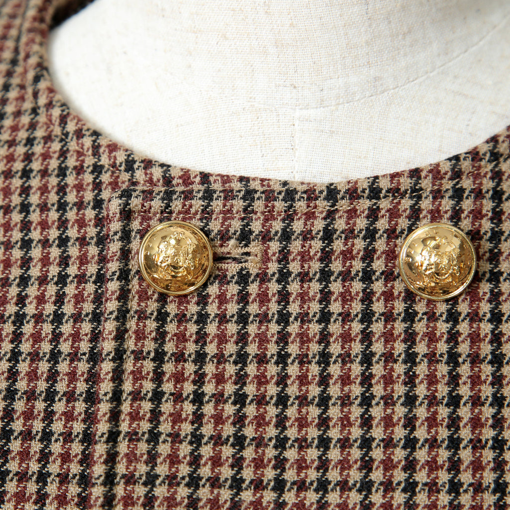 CELINE セリーヌ / 20AW 極美品 千鳥格子(ダブルハンドトゥース) チェルシージャケット フリルスカート / セットアップ / コットンxウール / 2V77R064V 28BZ / 2J677064V 28BZ / size 38 (BROWN)