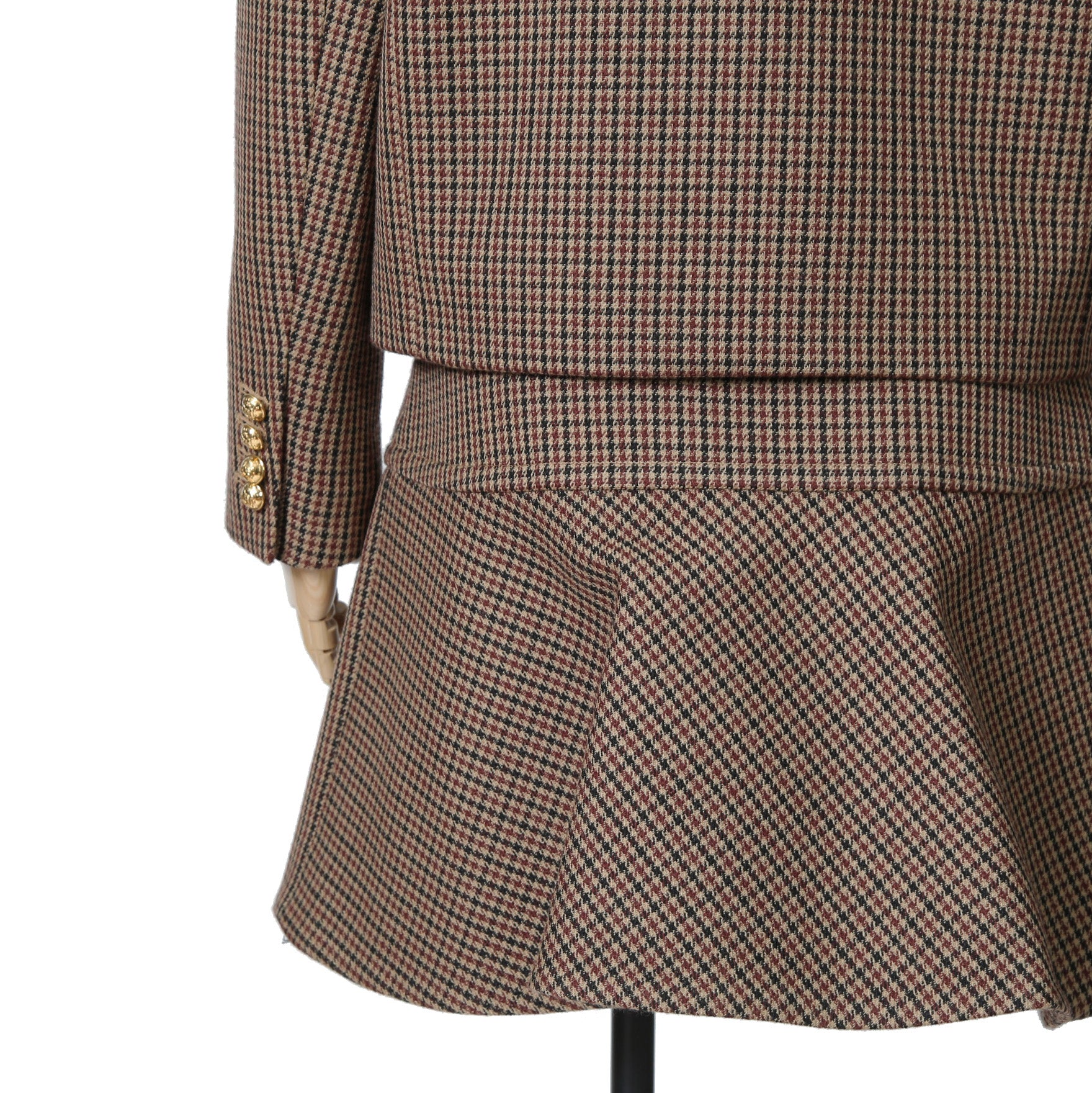 CELINE セリーヌ / 20AW 極美品 千鳥格子(ダブルハンドトゥース) チェルシージャケット フリルスカート / セットアップ / コットンxウール / 2V77R064V 28BZ / 2J677064V 28BZ / size 38 (BROWN)
