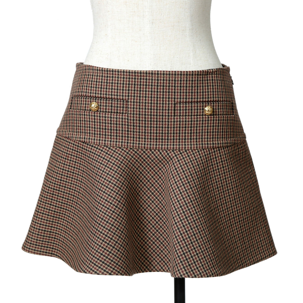 CELINE セリーヌ / 20AW 極美品 千鳥格子(ダブルハンドトゥース) チェルシージャケット フリルスカート / セットアップ / コットンxウール / 2V77R064V 28BZ / 2J677064V 28BZ / size 38 (BROWN)