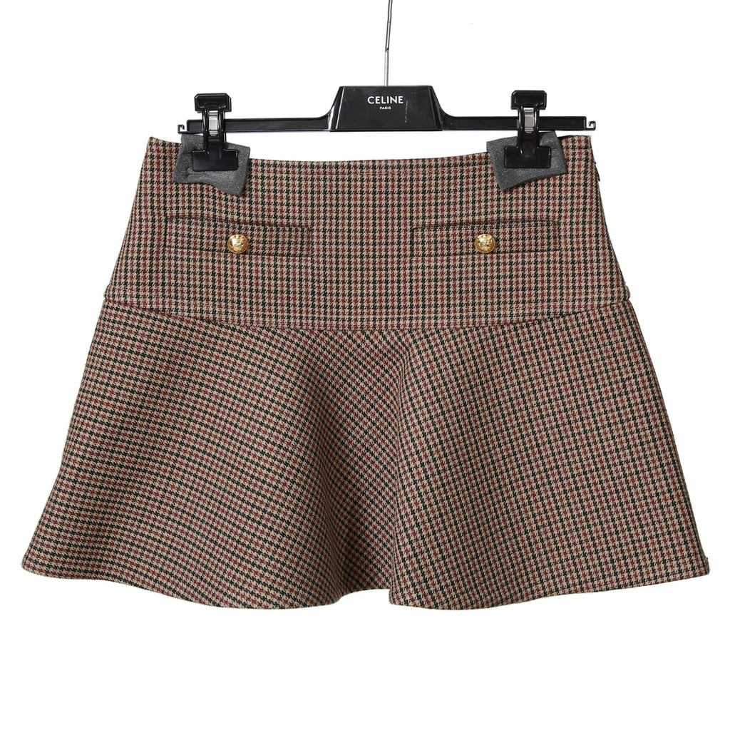 CELINE セリーヌ / 20AW 極美品 千鳥格子(ダブルハンドトゥース) チェルシージャケット フリルスカート / セットアップ / コットンxウール / 2V77R064V 28BZ / 2J677064V 28BZ / size 38 (BROWN)
