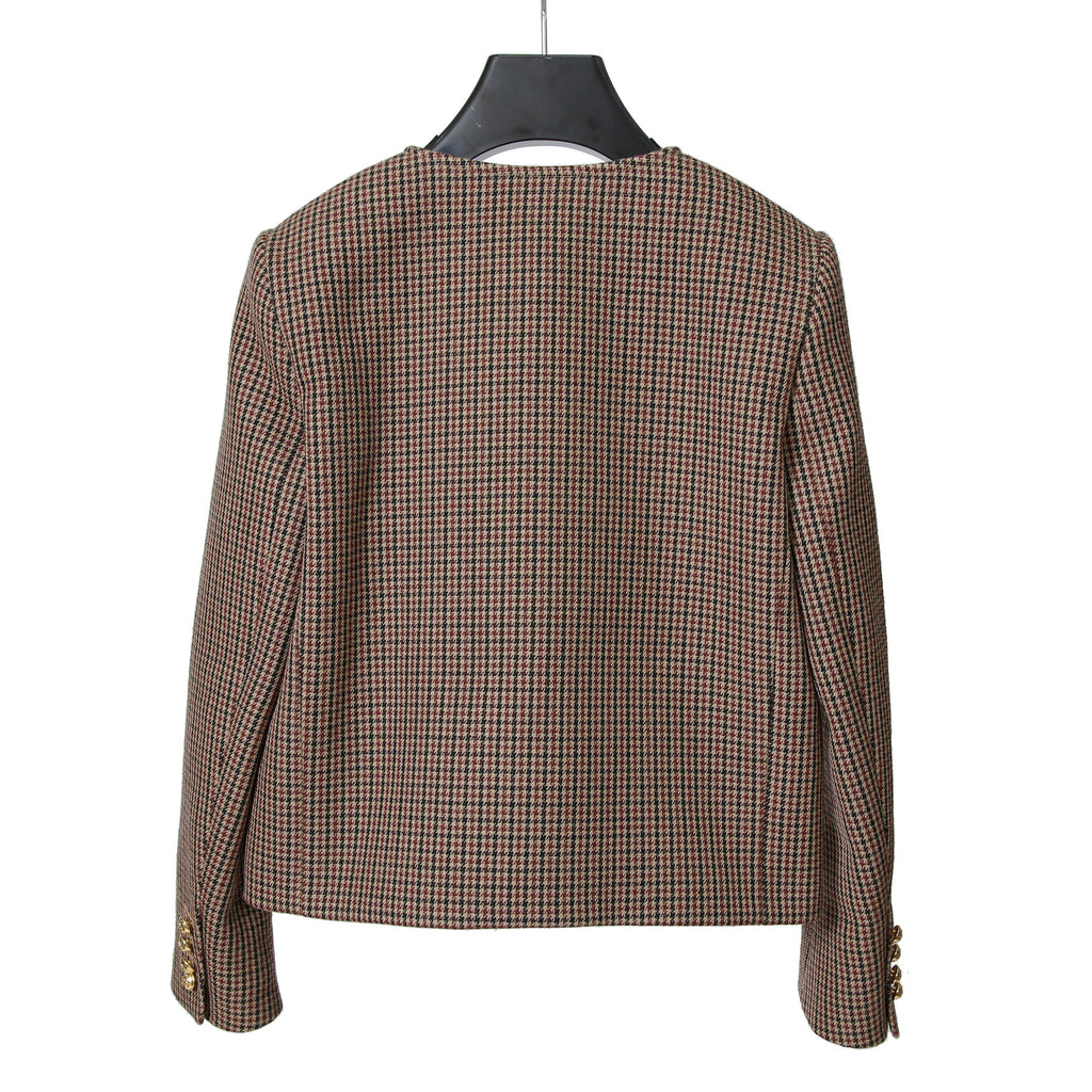 CELINE セリーヌ / 20AW 極美品 千鳥格子(ダブルハンドトゥース) チェルシージャケット フリルスカート / セットアップ / コットンxウール / 2V77R064V 28BZ / 2J677064V 28BZ / size 38 (BROWN)