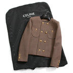 CELINE セリーヌ / 20AW 極美品 千鳥格子(ダブルハンドトゥース) チェルシージャケット フリルスカート / セットアップ / コットンxウール / 2V77R064V 28BZ / 2J677064V 28BZ / size 38 (BROWN)