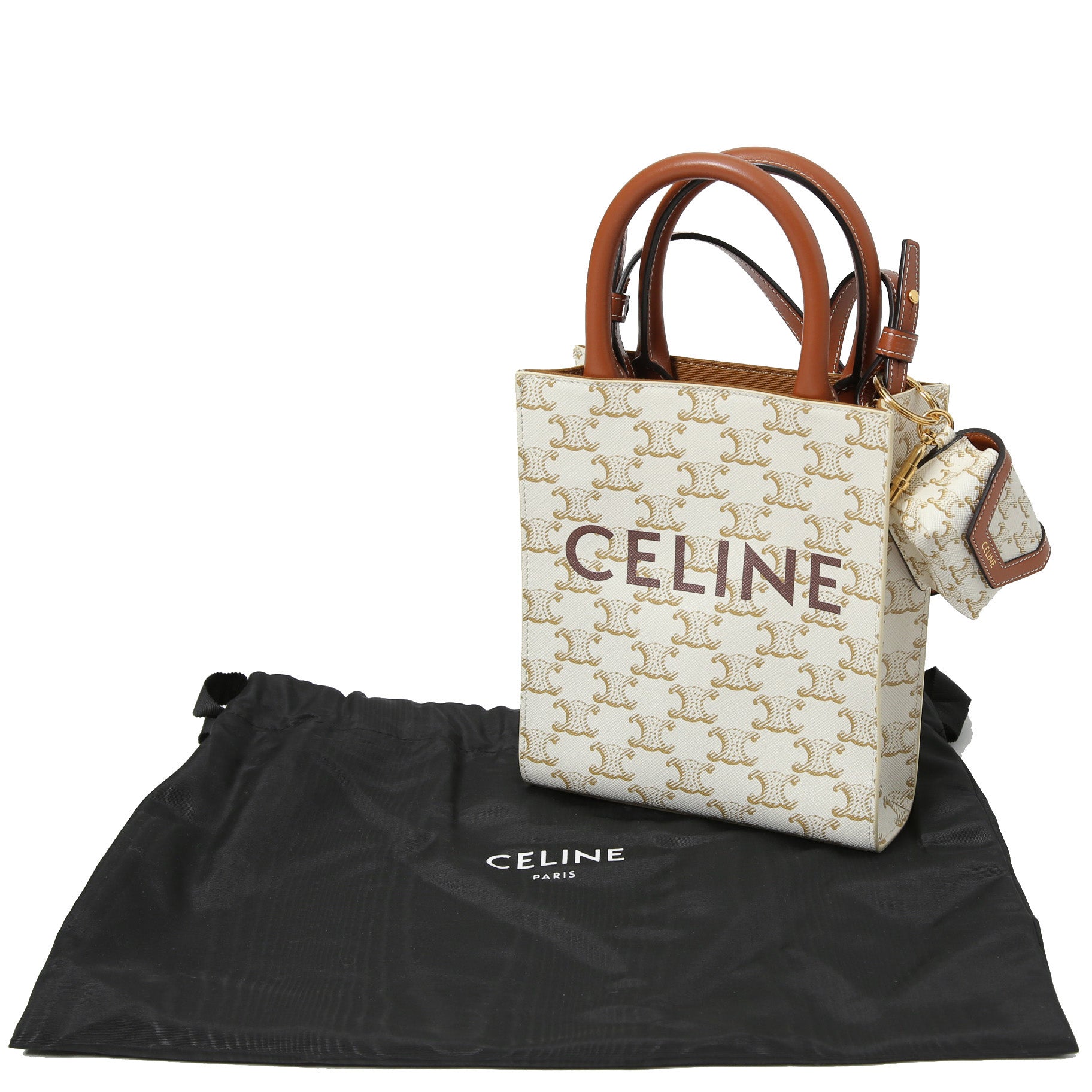 CELINE セリーヌ / ミニ バーティカル カバ / トリオンフ キャンバス カーフレザー  / 2WAYバッグ / エアポッズケース / トート ショルダーバッグ / WHITE
