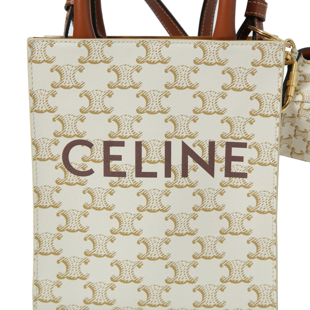 CELINE セリーヌ / ミニ バーティカル カバ / トリオンフ キャンバス カーフレザー  / 2WAYバッグ / エアポッズケース / トート ショルダーバッグ / WHITE