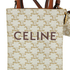 CELINE セリーヌ / ミニ バーティカル カバ / トリオンフ キャンバス カーフレザー  / 2WAYバッグ / エアポッズケース / トート ショルダーバッグ / WHITE
