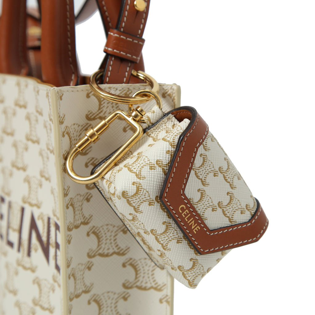 CELINE セリーヌ / ミニ バーティカル カバ / トリオンフ キャンバス カーフレザー  / 2WAYバッグ / エアポッズケース / トート ショルダーバッグ / WHITE