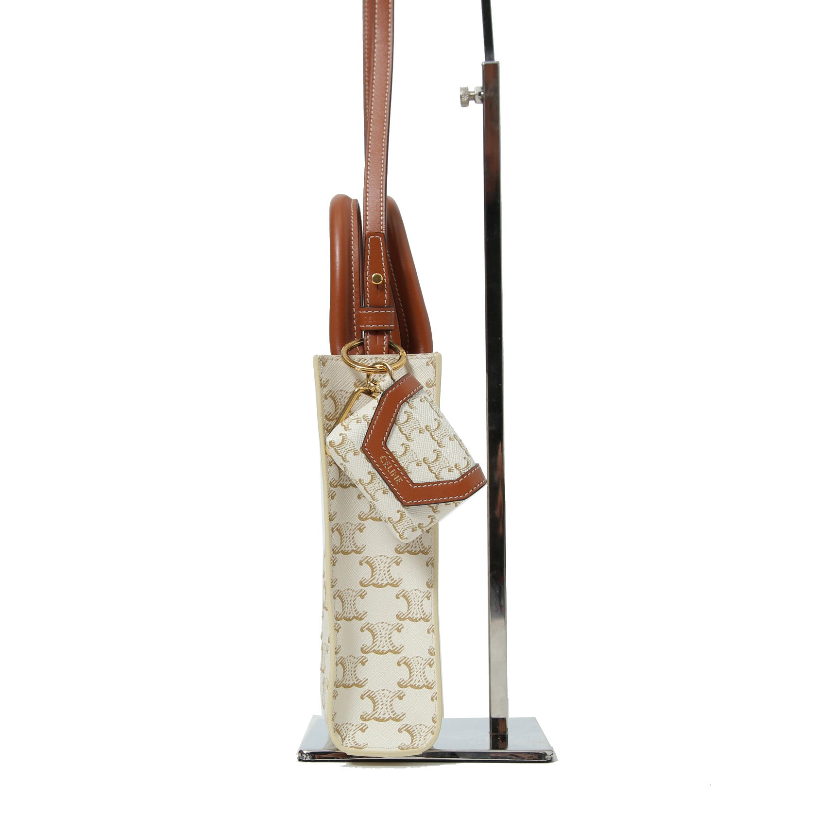 CELINE セリーヌ / ミニ バーティカル カバ / トリオンフ キャンバス カーフレザー  / 2WAYバッグ / エアポッズケース / トート ショルダーバッグ / WHITE