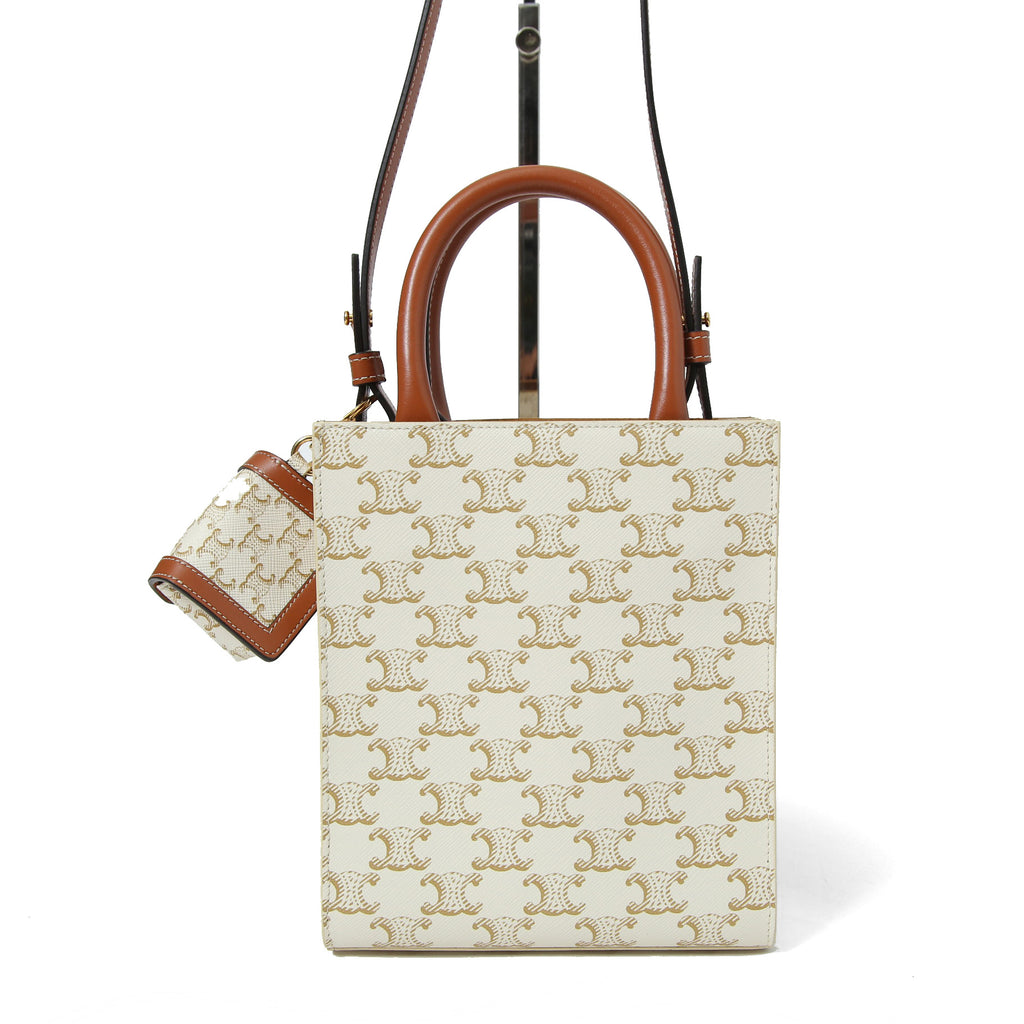 CELINE セリーヌ / ミニ バーティカル カバ / トリオンフ キャンバス カーフレザー  / 2WAYバッグ / エアポッズケース / トート ショルダーバッグ / WHITE