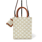 CELINE セリーヌ / ミニ バーティカル カバ / トリオンフ キャンバス カーフレザー  / 2WAYバッグ / エアポッズケース / トート ショルダーバッグ / WHITE