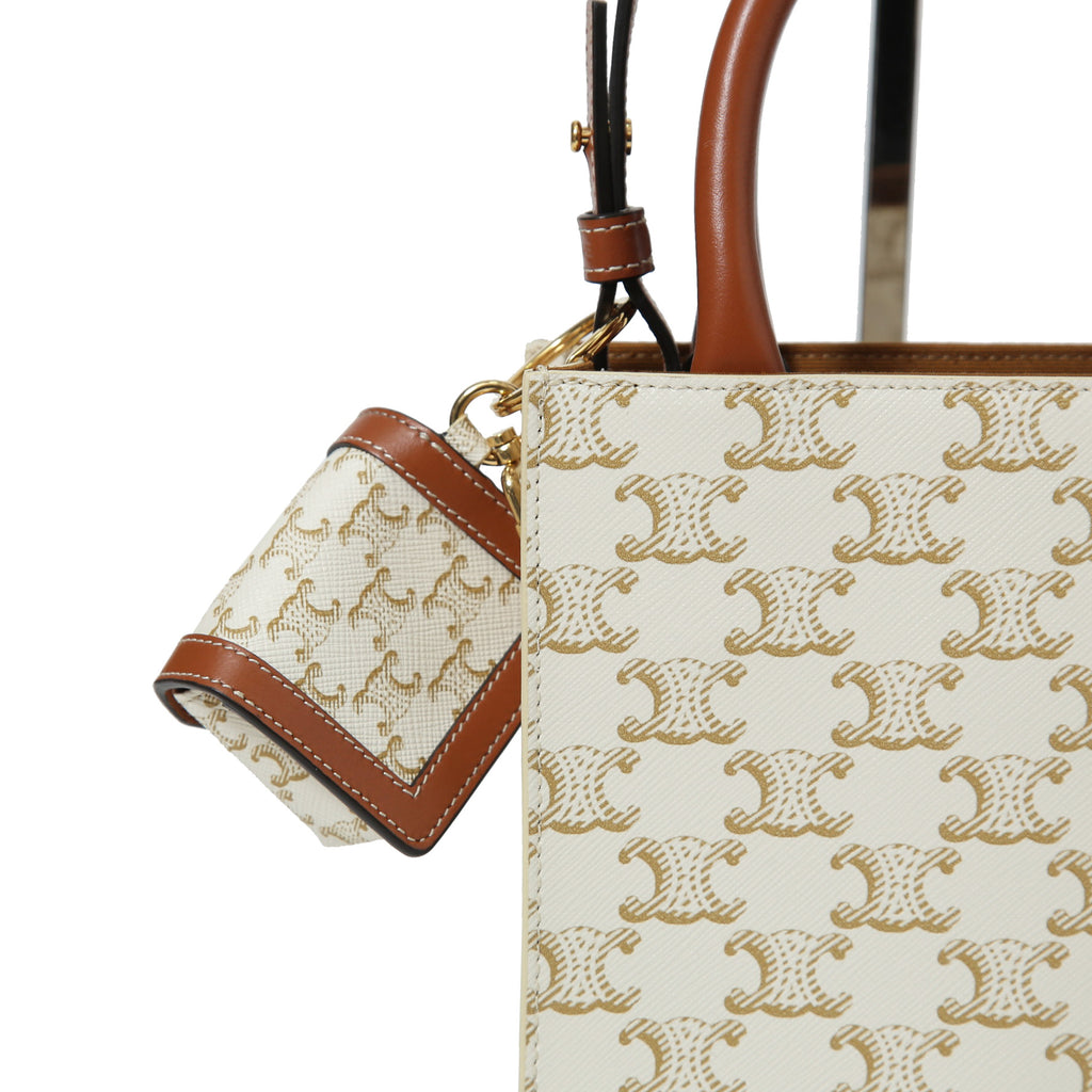 CELINE セリーヌ / ミニ バーティカル カバ / トリオンフ キャンバス カーフレザー  / 2WAYバッグ / エアポッズケース / トート ショルダーバッグ / WHITE