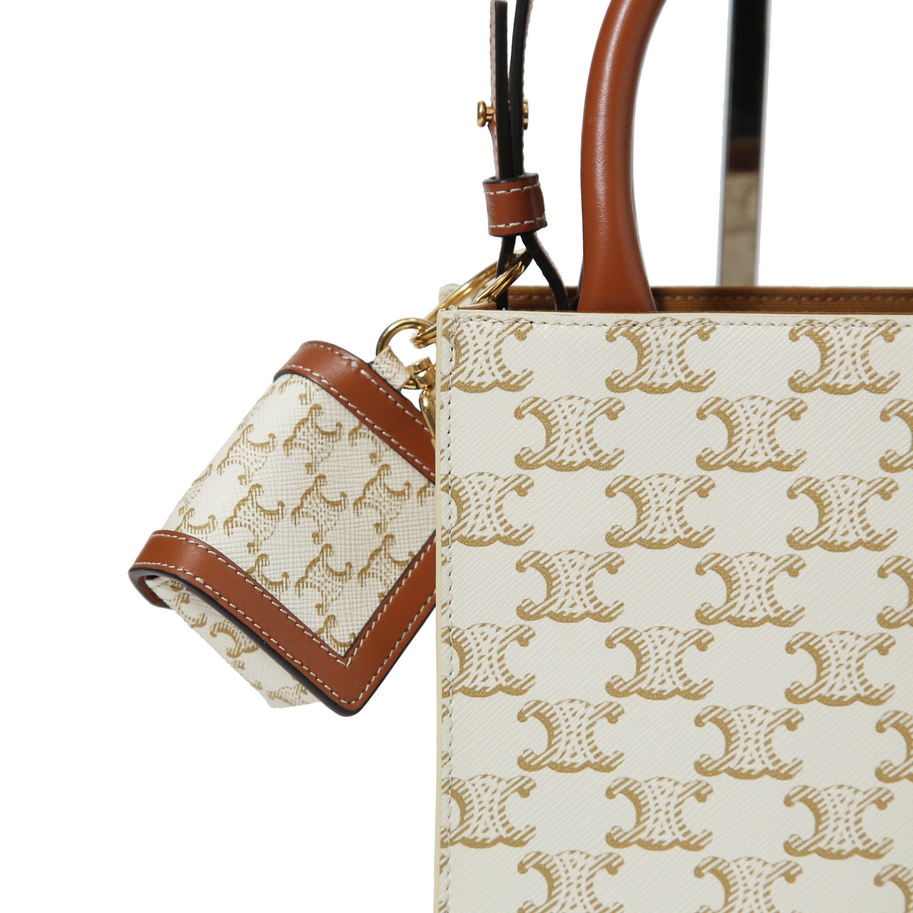 CELINE セリーヌ / ミニ バーティカル カバ / トリオンフ キャンバス カーフレザー  / 2WAYバッグ / エアポッズケース / トート ショルダーバッグ / WHITE