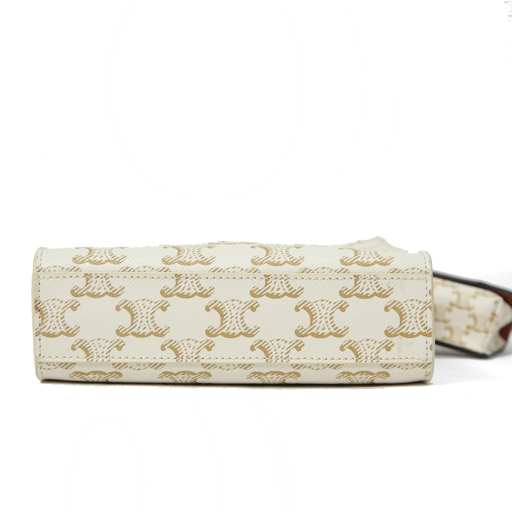 CELINE セリーヌ / ミニ バーティカル カバ / トリオンフ キャンバス カーフレザー  / 2WAYバッグ / エアポッズケース / トート ショルダーバッグ / WHITE