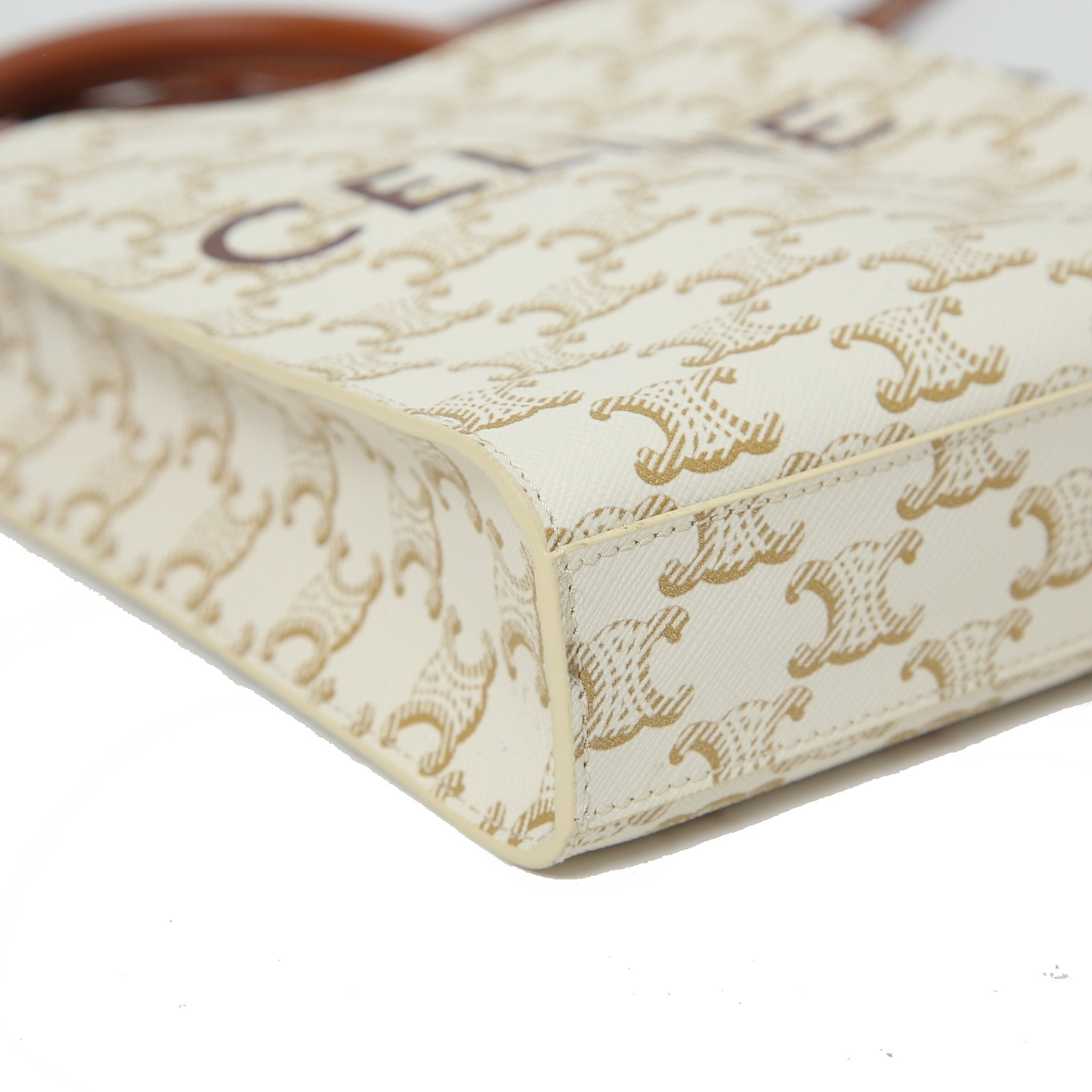 CELINE セリーヌ / ミニ バーティカル カバ / トリオンフ キャンバス カーフレザー  / 2WAYバッグ / エアポッズケース / トート ショルダーバッグ / WHITE