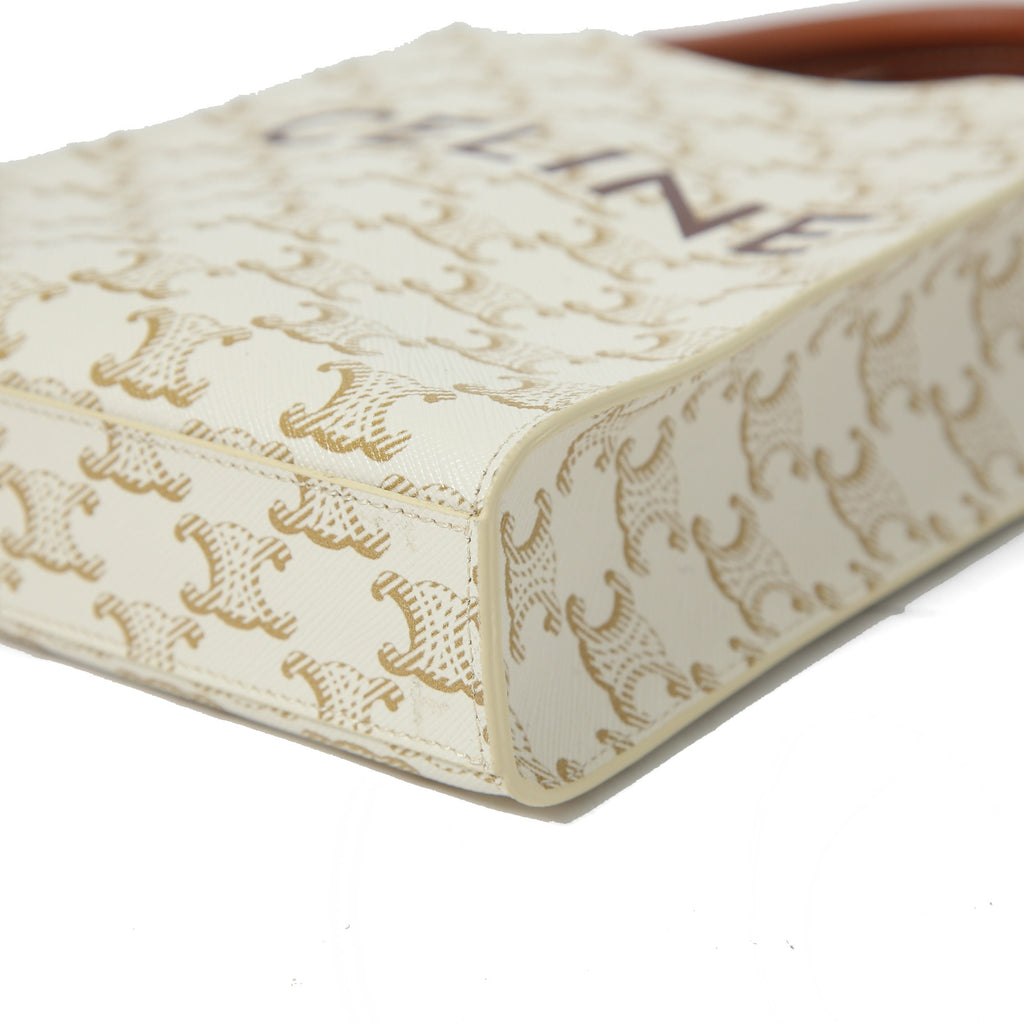 CELINE セリーヌ / ミニ バーティカル カバ / トリオンフ キャンバス カーフレザー  / 2WAYバッグ / エアポッズケース / トート ショルダーバッグ / WHITE