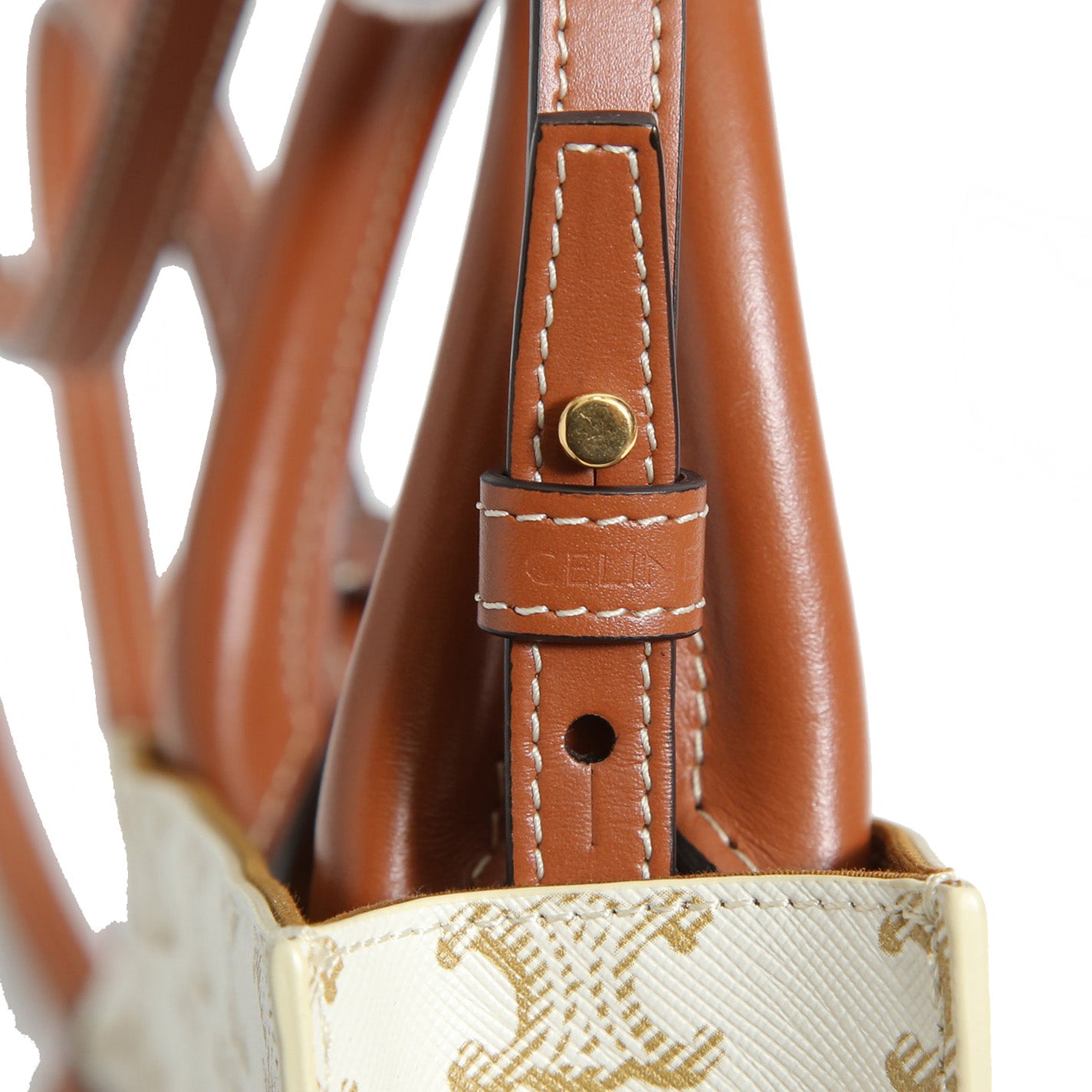 CELINE セリーヌ / ミニ バーティカル カバ / トリオンフ キャンバス カーフレザー  / 2WAYバッグ / エアポッズケース / トート ショルダーバッグ / WHITE