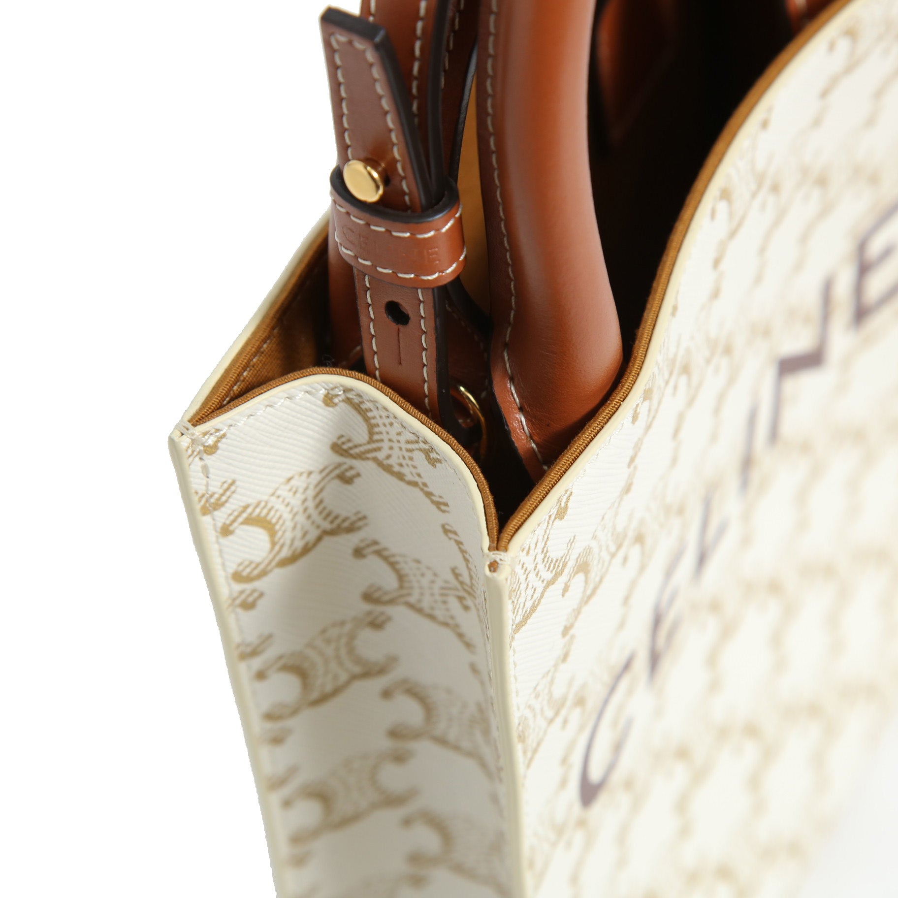 CELINE セリーヌ / ミニ バーティカル カバ / トリオンフ キャンバス カーフレザー  / 2WAYバッグ / エアポッズケース / トート ショルダーバッグ / WHITE