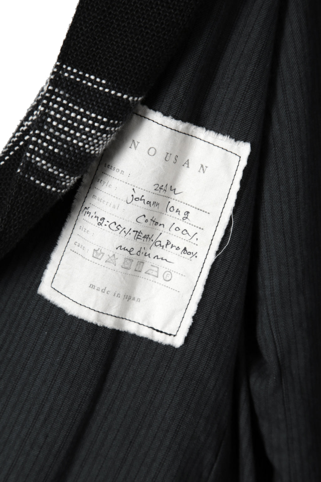 新品 NOUSAN ノウザン / 24AW johann long / peaked lapel semi long jacket/ size M (BLACK) ジャケット