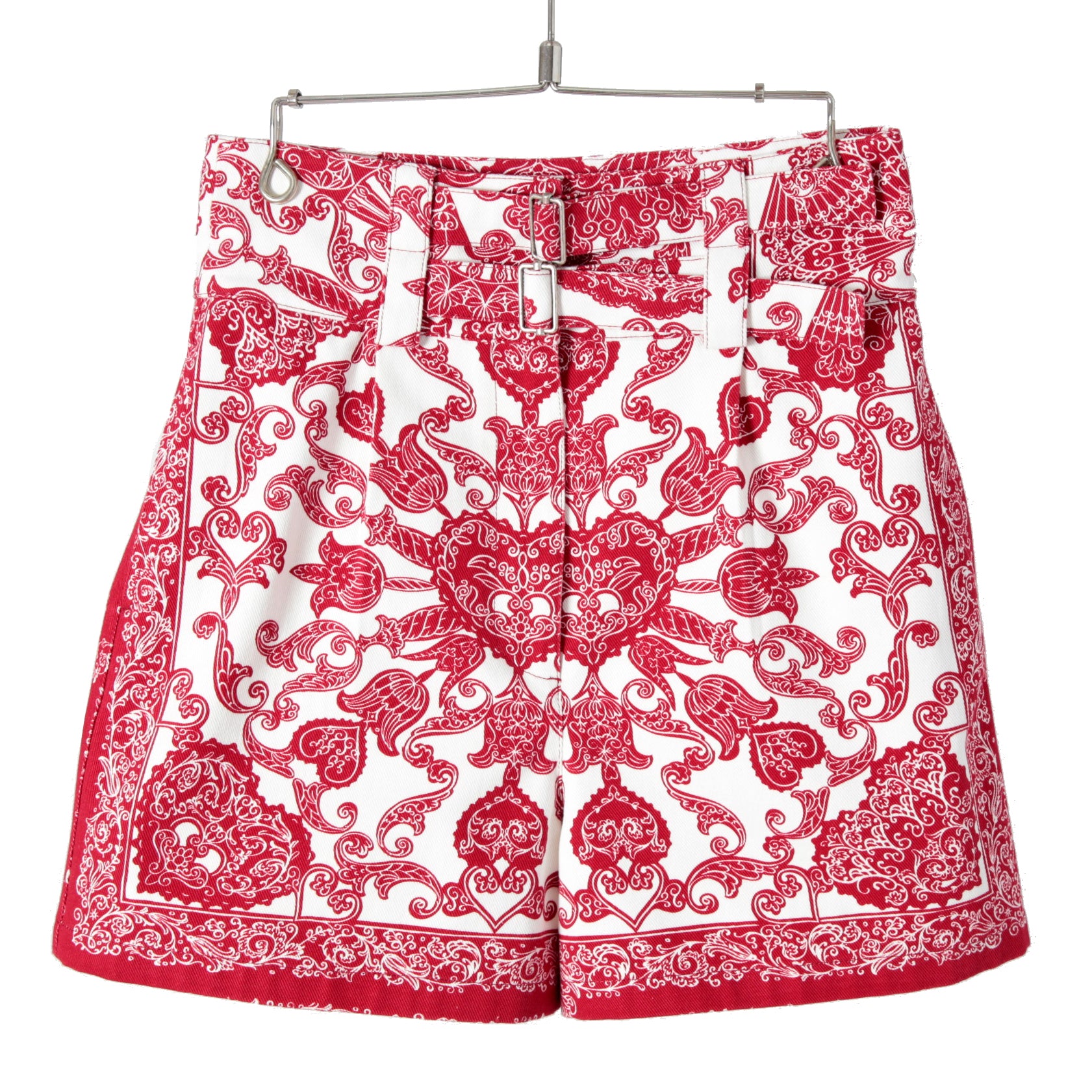 美品 DIOR クリスチャンディオール 22AW CHEZ MOI シェモア バンダナ柄 コットン ショート パンツ size 38(M) レッド ホワイト 317P52A3461