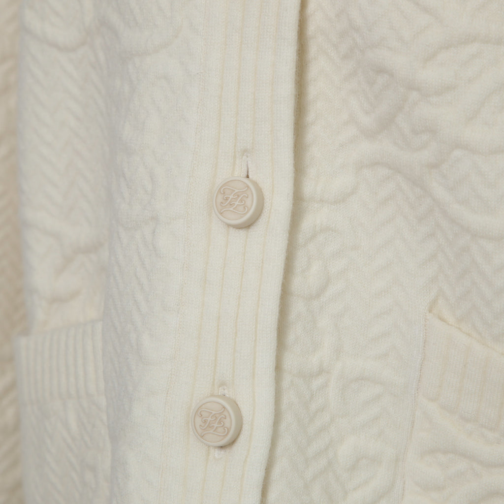 FENDI フェンディ /  21AW FFカリグラフィー ズッカ / ニット カーディガン / ウールカシミヤ / FZC888 AHE9 / size 38 (クリーム)  レディース