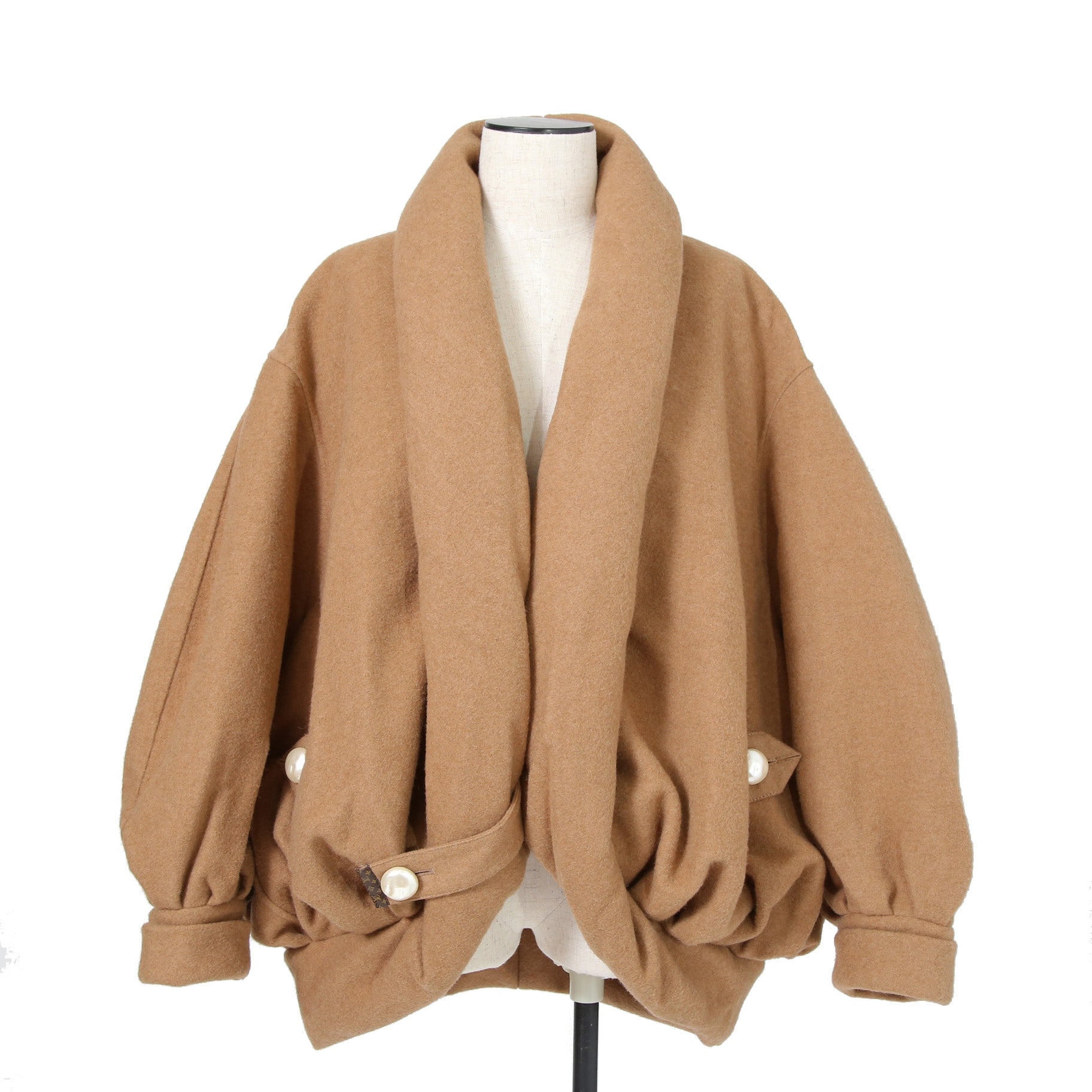 極上品 Louis Vuitton ルイヴィトン / 23年クルーズコレクション "look 4" / キャメルヘア パール コクーン ショートコート  / モノグラム裏地 / 1AAL1B / size 36 (キャメル)