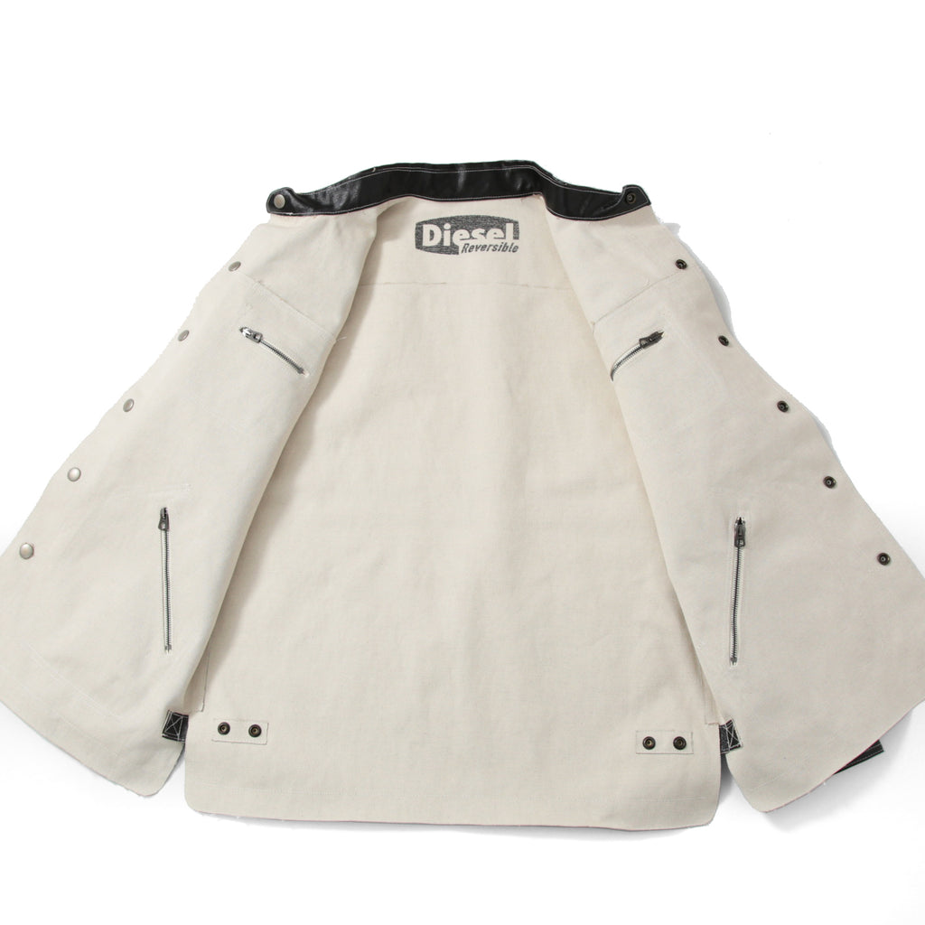 新品 現行デザイン DIESEL ディーゼル / オーバーサイズ PVCコーティング リバーシブル ジャケット J-Film-Rev size S 黒 コットン リネン DIESEL
