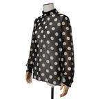 新品 CELINE セリーヌ 定価 22.5万 / 2024年 春夏 シルク100 オーバーターンドカラー ブラウス / ドット柄 / size 40 (黒×白)