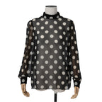 新品 CELINE セリーヌ 定価 22.5万 / 2024年 春夏 シルク100 オーバーターンドカラー ブラウス / ドット柄 / size 40 (黒×白)