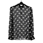 新品 CELINE セリーヌ 定価 22.5万 / 2024年 春夏 シルク100 オーバーターンドカラー ブラウス / ドット柄 / size 40 (黒×白)