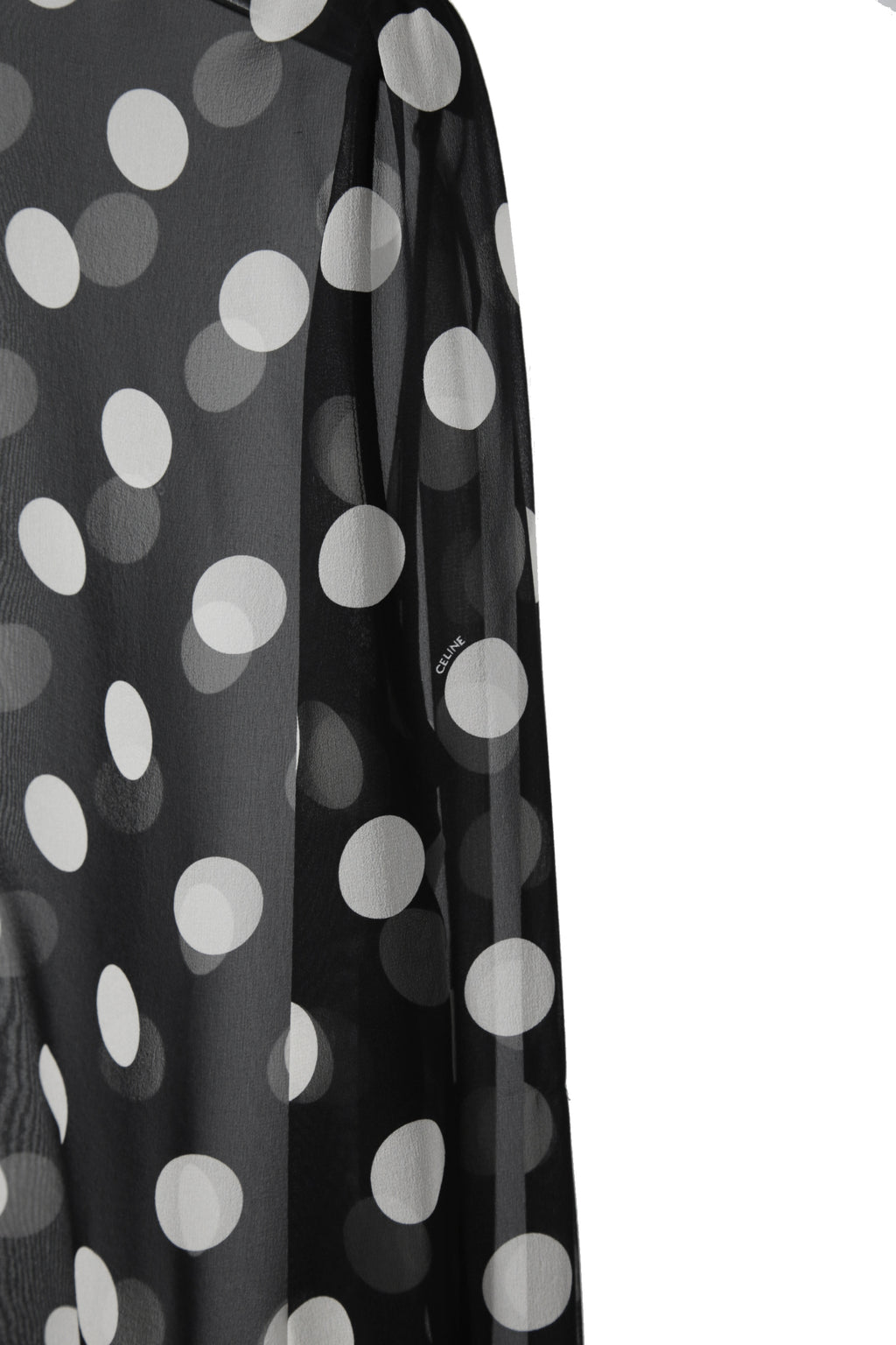 新品 CELINE セリーヌ 定価 22.5万 / 2024年 春夏 シルク100 オーバーターンドカラー ブラウス / ドット柄 / size 40 (黒×白)