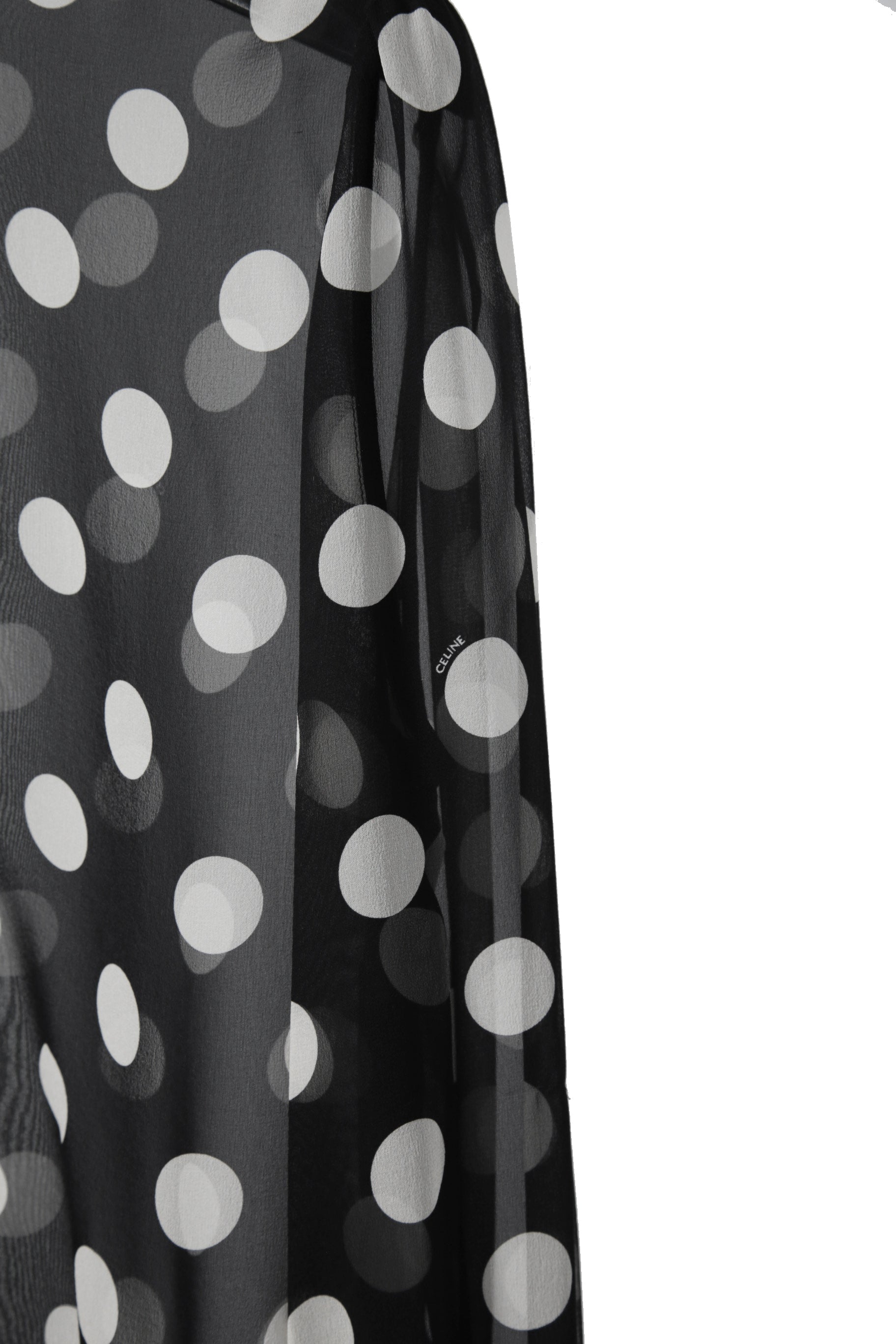 新品 CELINE セリーヌ 定価 22.5万 / 2024年 春夏 シルク100 オーバーターンドカラー ブラウス / ドット柄 / size 40 (黒×白)