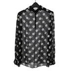 新品 CELINE セリーヌ 定価 22.5万 / 2024年 春夏 シルク100 オーバーターンドカラー ブラウス / ドット柄 / size 40 (黒×白)