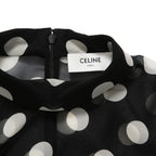 新品 CELINE セリーヌ 定価 22.5万 / 2024年 春夏 シルク100 オーバーターンドカラー ブラウス / ドット柄 / size 40 (黒×白)