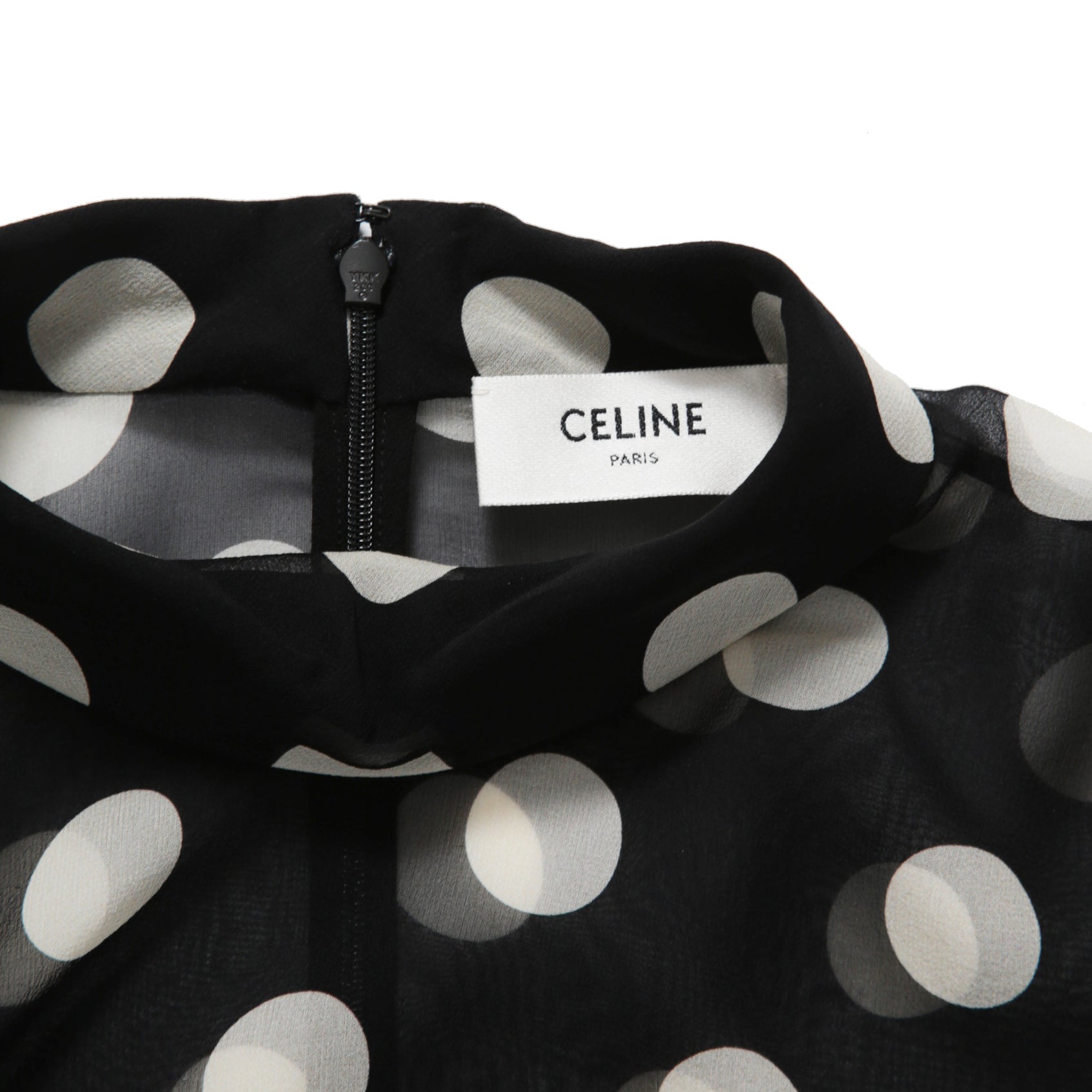 新品 CELINE セリーヌ 定価 22.5万 / 2024年 春夏 シルク100 オーバーターンドカラー ブラウス / ドット柄 / size 40 (黒×白)