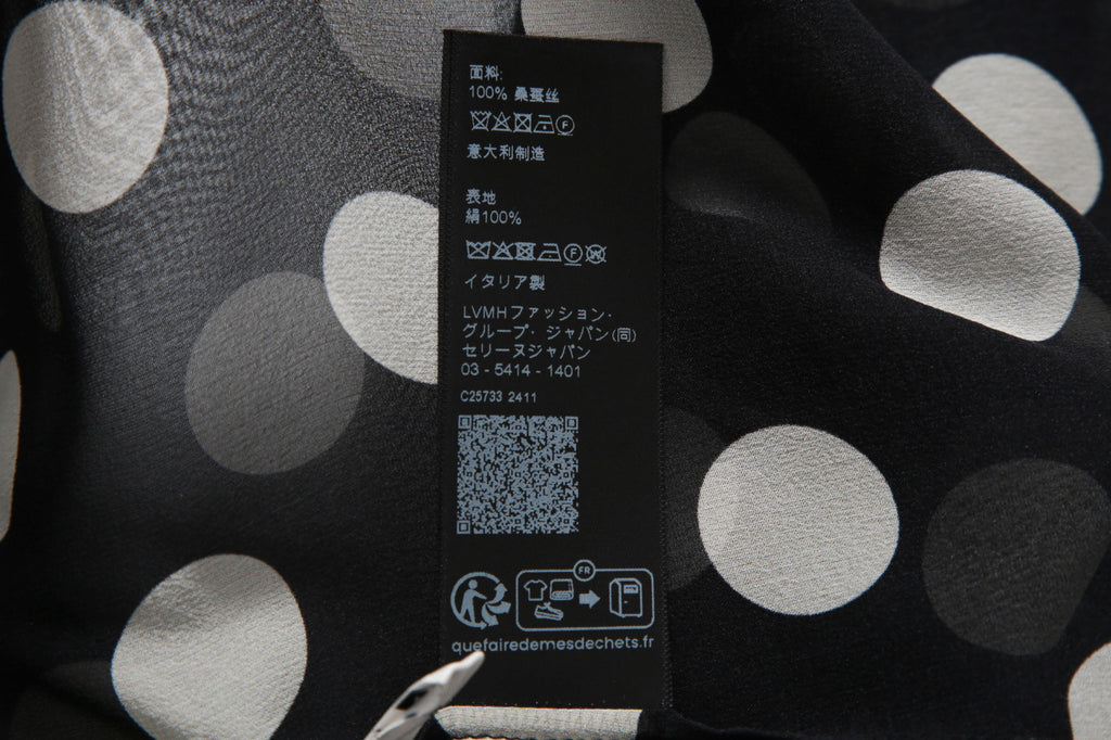 新品 CELINE セリーヌ 定価 22.5万 / 2024年 春夏 シルク100 オーバーターンドカラー ブラウス / ドット柄 / size 40 (黒×白)