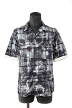 美品 イサムカタヤマバックラッシュ / フラワーチェックプリント シープレザー オープンカラー 半袖シャツ / size M (WHITE×BLACK×GRAY)