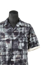 美品 イサムカタヤマバックラッシュ / フラワーチェックプリント シープレザー オープンカラー 半袖シャツ / size M (WHITE×BLACK×GRAY)