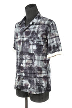 美品 イサムカタヤマバックラッシュ / フラワーチェックプリント シープレザー オープンカラー 半袖シャツ / size M (WHITE×BLACK×GRAY)