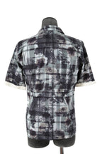 美品 イサムカタヤマバックラッシュ / フラワーチェックプリント シープレザー オープンカラー 半袖シャツ / size M (WHITE×BLACK×GRAY)