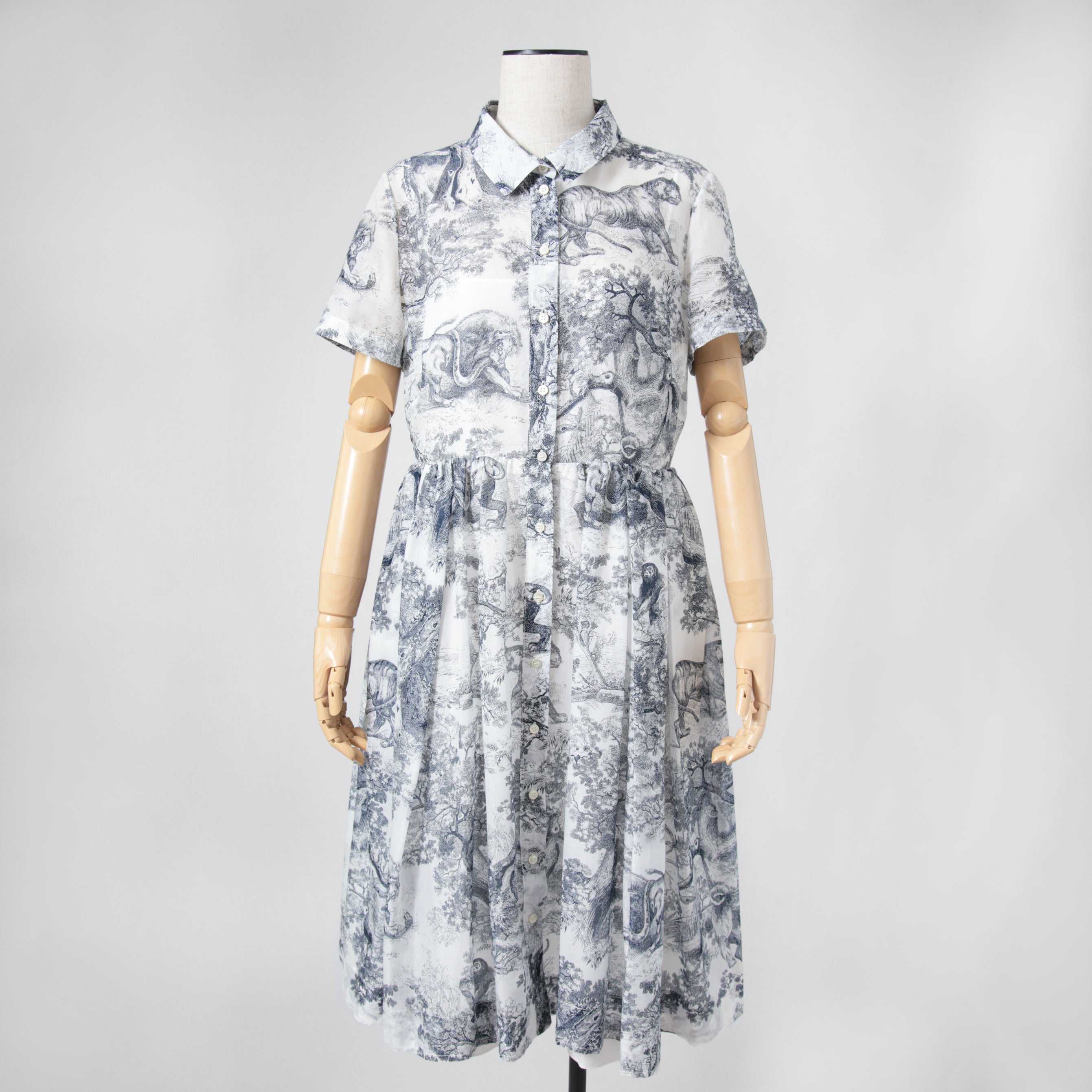 25年 新作 定価68万 美品 Christian Dior ディオール / ミディ シャツ ドレス / トワル ドゥ ジュイ / コットンモスリン / size 40 WHITE
