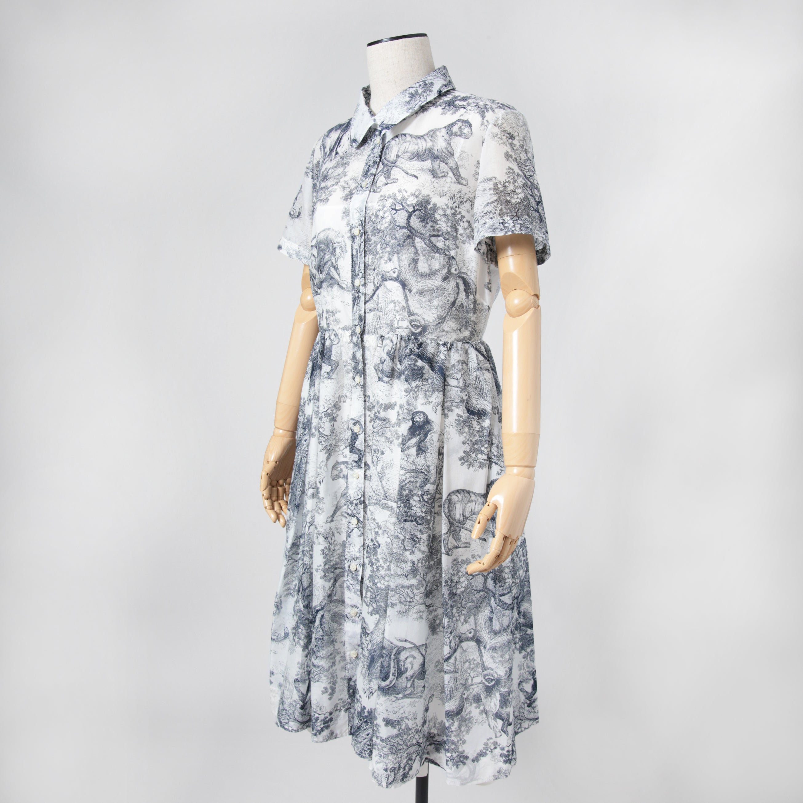 25年 新作 定価68万 美品 Christian Dior ディオール / ミディ シャツ ドレス / トワル ドゥ ジュイ / コットンモスリン / size 40 WHITE