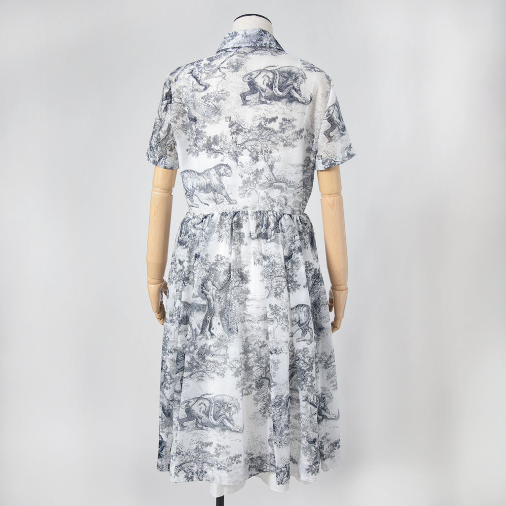 25年 新作 定価68万 美品 Christian Dior ディオール / ミディ シャツ ドレス / トワル ドゥ ジュイ / コットンモスリン / size 40 WHITE