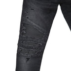BALMAIN バルマン / 美品 ストレッチデニム バイカーパンツ クラッシュ加工 / BALMAINロゴ刺繍 刻印ボタン付き / スキニー デニム / size 28 (BLACK)