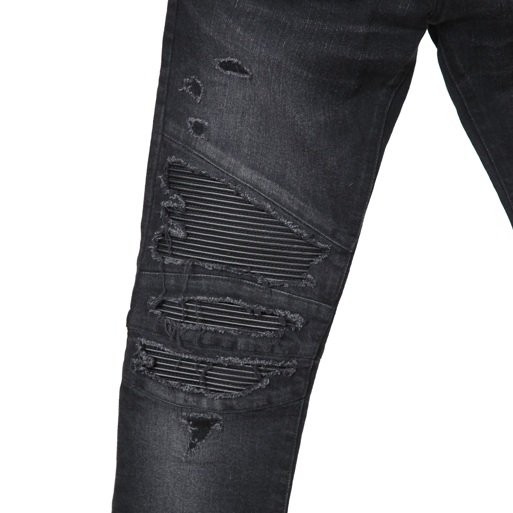 BALMAIN バルマン / 美品 ストレッチデニム バイカーパンツ クラッシュ加工 / BALMAINロゴ刺繍 刻印ボタン付き / スキニー デニム / size 28 (BLACK)