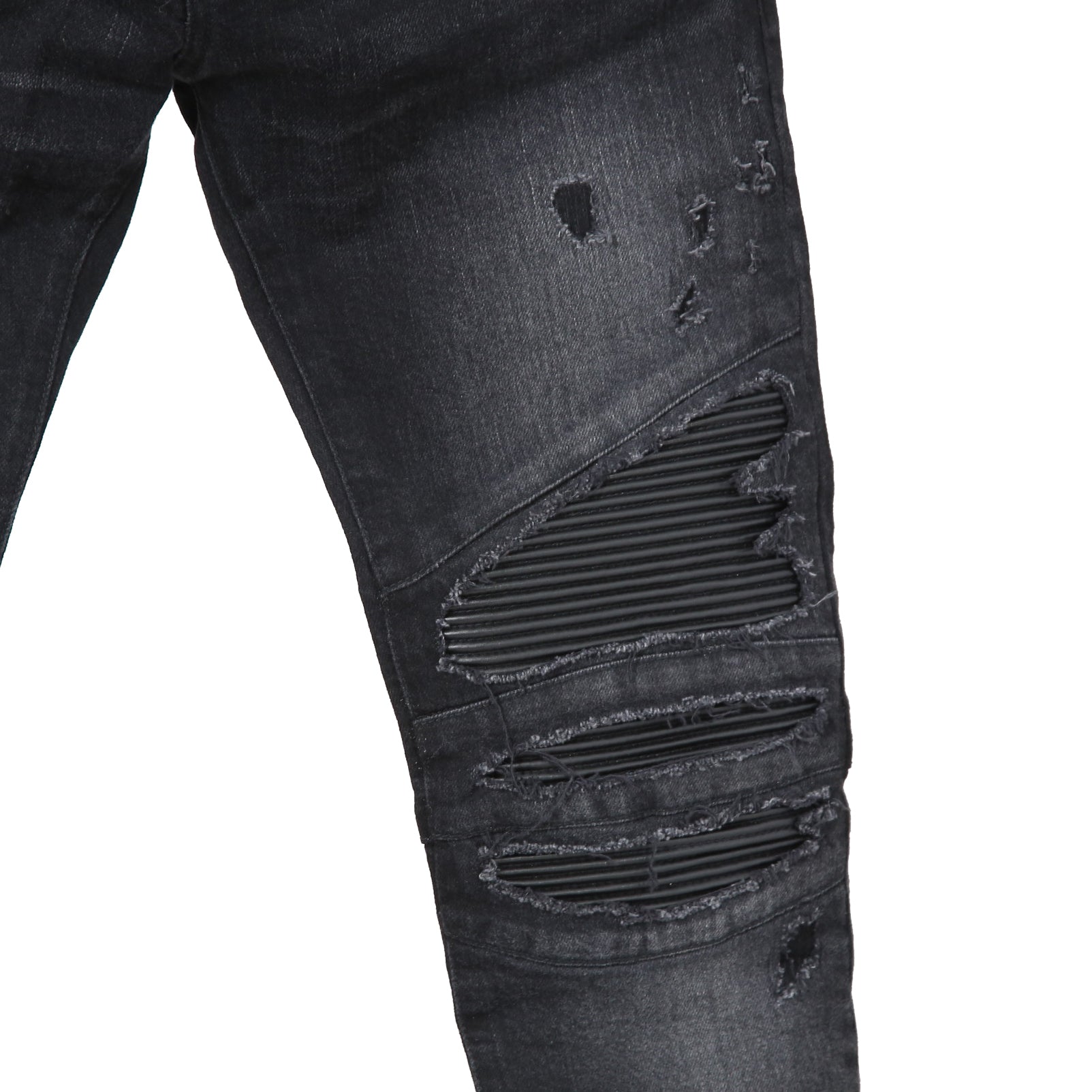 BALMAIN バルマン / 美品 ストレッチデニム バイカーパンツ クラッシュ加工 / BALMAINロゴ刺繍 刻印ボタン付き / スキニー デニム / size 28 (BLACK)