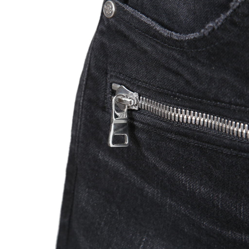 BALMAIN バルマン / 美品 ストレッチデニム バイカーパンツ クラッシュ加工 / BALMAINロゴ刺繍 刻印ボタン付き / スキニー デニム / size 28 (BLACK)