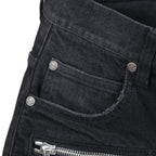 BALMAIN バルマン / 美品 ストレッチデニム バイカーパンツ クラッシュ加工 / BALMAINロゴ刺繍 刻印ボタン付き / スキニー デニム / size 28 (BLACK)