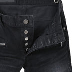 BALMAIN バルマン / 美品 ストレッチデニム バイカーパンツ クラッシュ加工 / BALMAINロゴ刺繍 刻印ボタン付き / スキニー デニム / size 28 (BLACK)