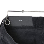 BALMAIN バルマン / 美品 ストレッチデニム バイカーパンツ クラッシュ加工 / BALMAINロゴ刺繍 刻印ボタン付き / スキニー デニム / size 28 (BLACK)