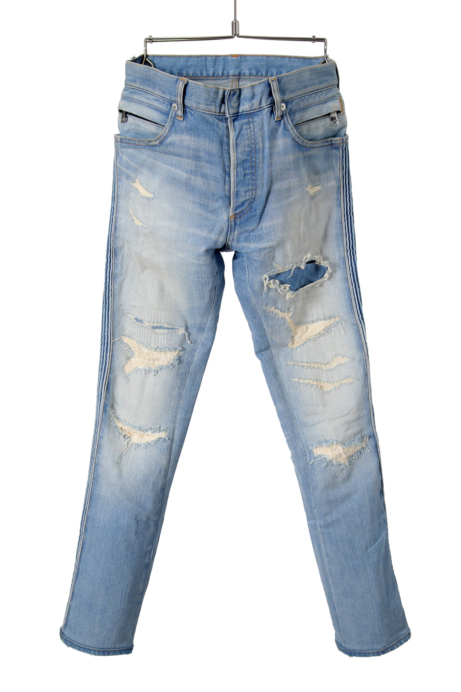 希少 美品 BALMAIN バルマン / ヴィンテージ加工 サイド蛇腹 ストレッチ デニム パンツ / size 29 INDIGO